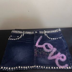Rare Vintage Express Jeans (stretch) Studded Graffiti Denim Mini Skirt. Used